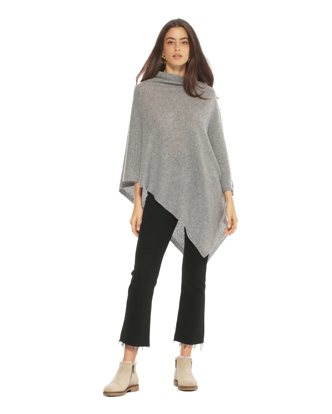 Women's Essential Pure Cashmere Poncho Medium Grey