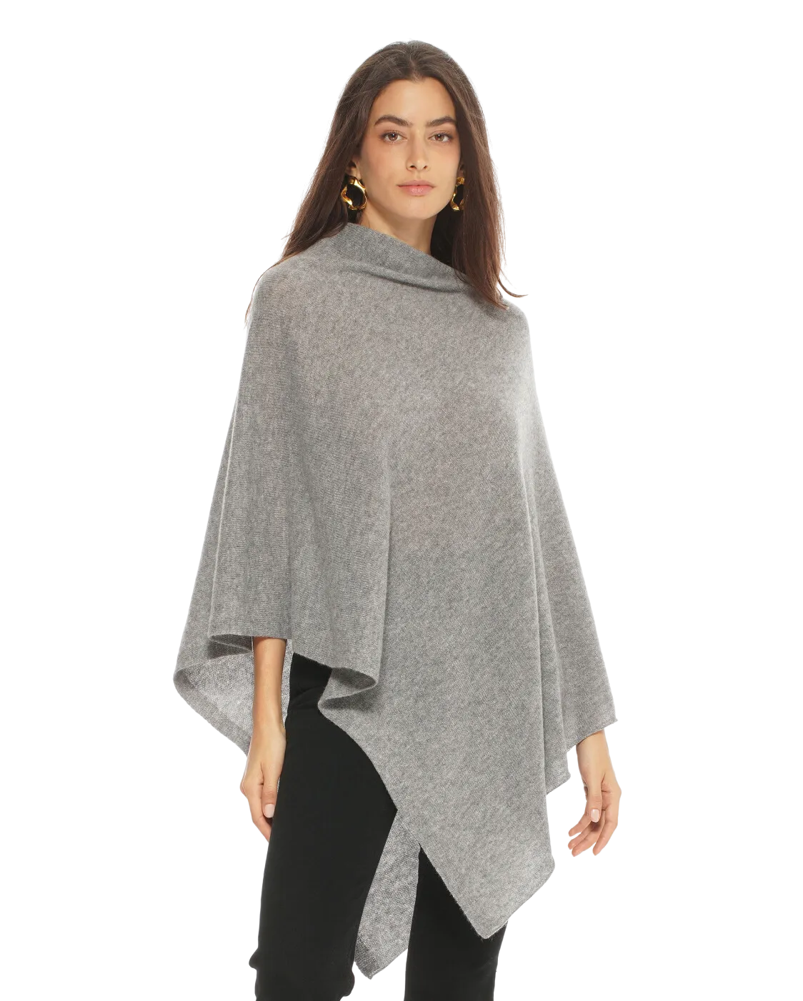 Women's Essential Pure Cashmere Poncho Medium Grey