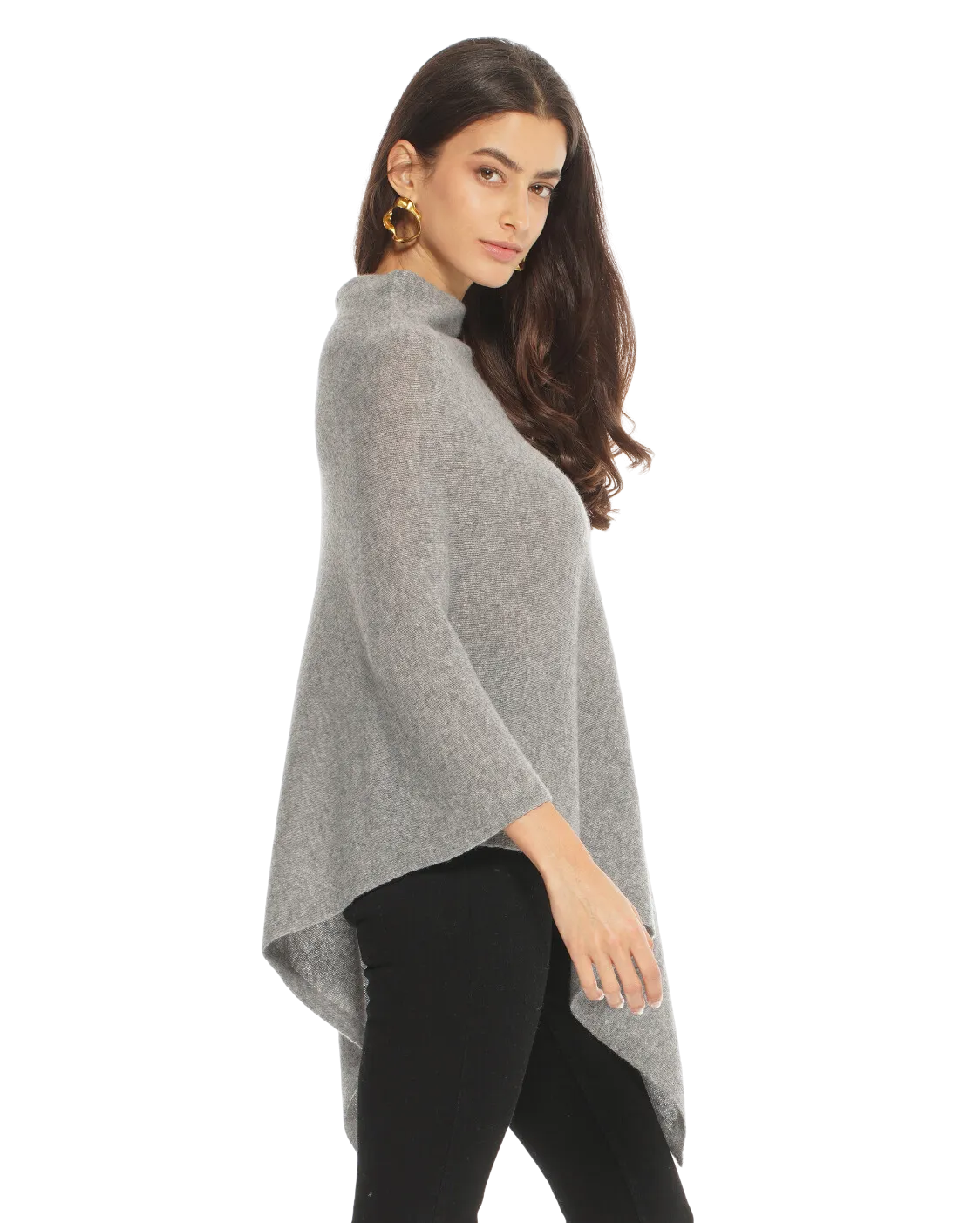 Women's Essential Pure Cashmere Poncho Medium Grey