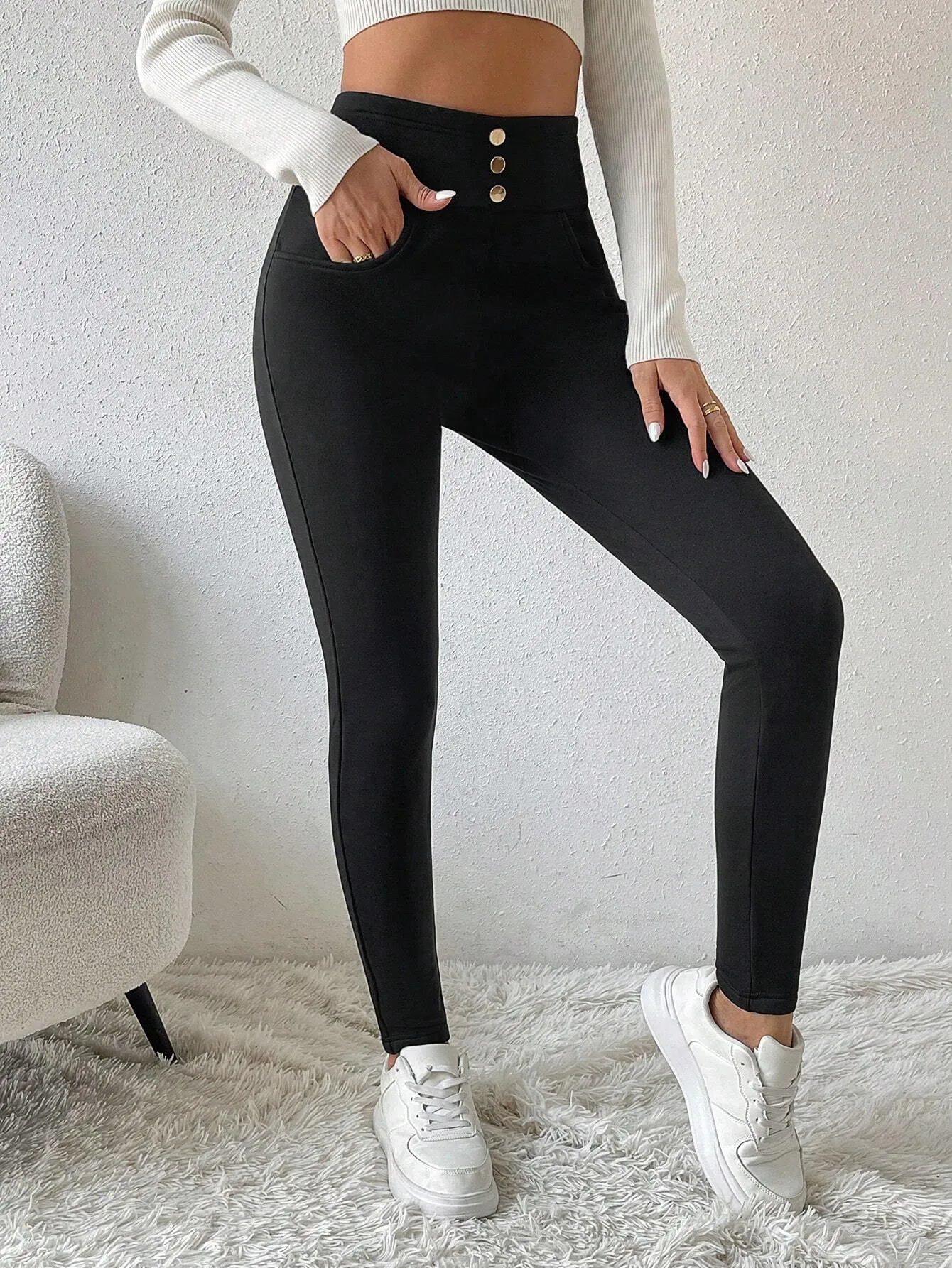 Women's Solid Color Fleece Lined Leggings