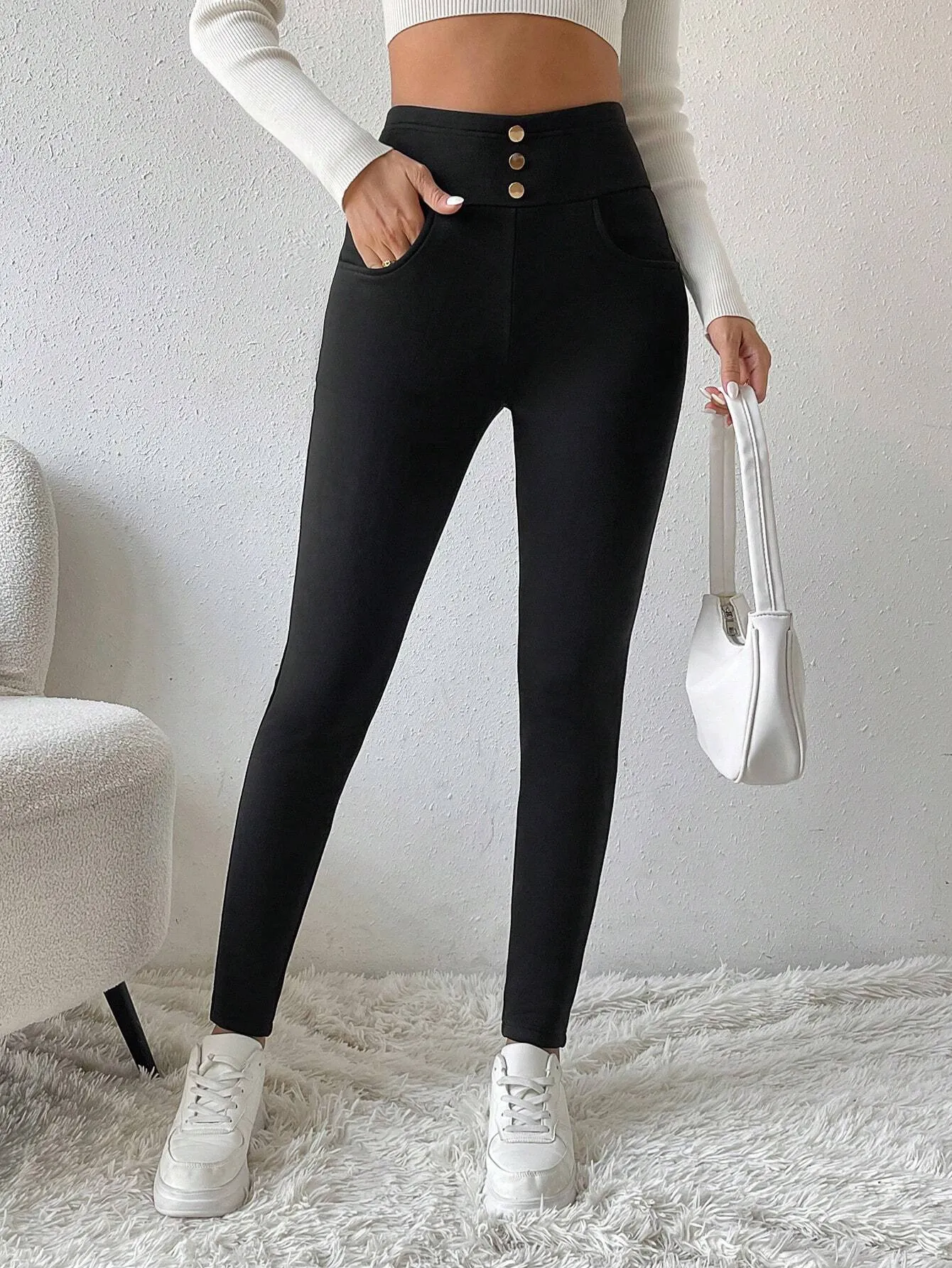 Women's Solid Color Fleece Lined Leggings