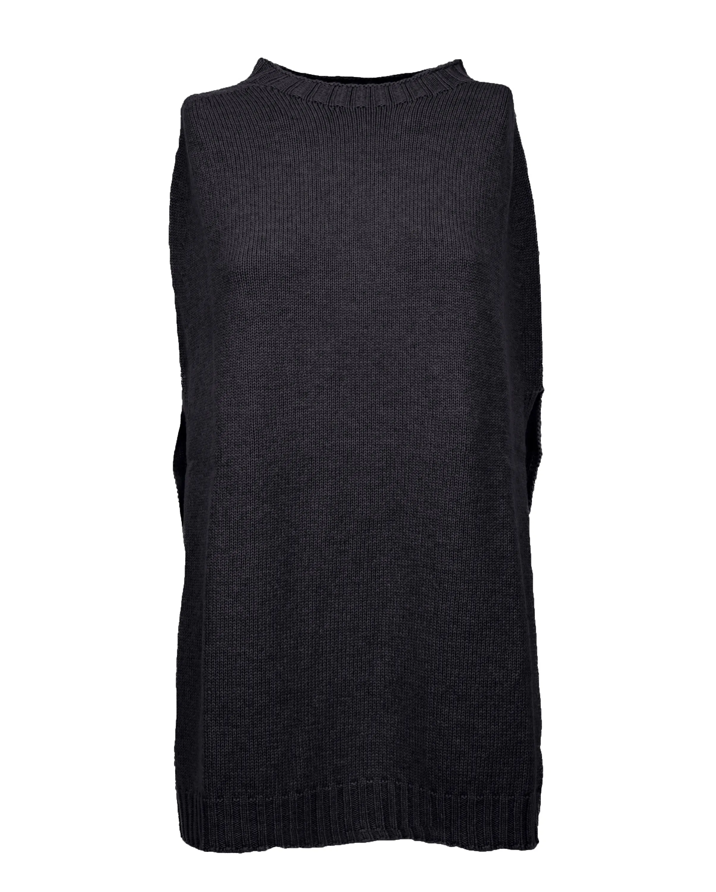 Womens's Pure Cashmere Side Slits Poncho Black