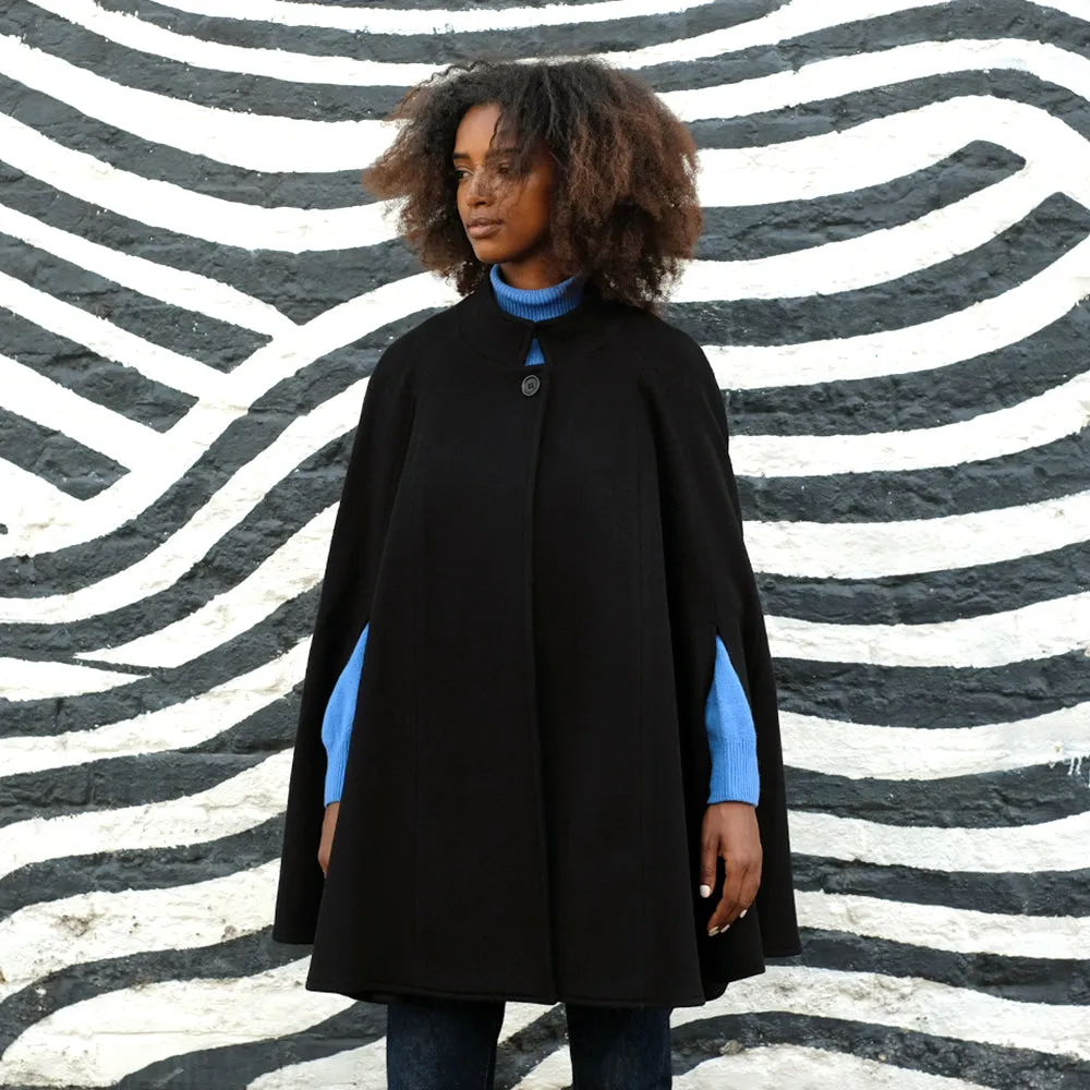 Wool and Cashmere Cape in Black