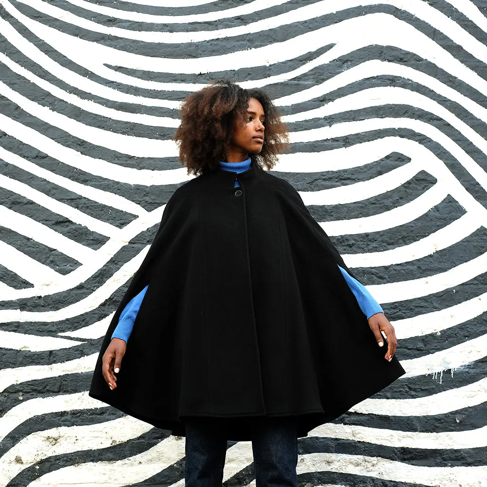 Wool and Cashmere Cape in Black