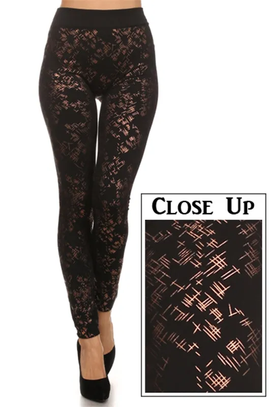 Yelete Fleece Leggings - Foil Print